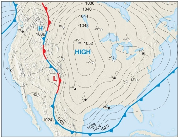   -What term would a meteorologist give to the weather event represented on the map above? A) The Polar Express B) The Pineapple Express C) mP Express D) The Siberian Express