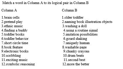 Match a word in Column A to its logical pair in Column B   