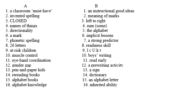 1.Match an item in Column A with its most logical match in Column B   