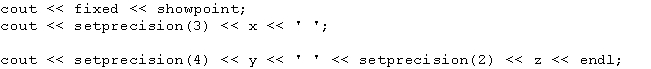 Suppose that x = 1565.683, y = 85.78, and z = 123.982. What is the output of the following statements?   A)  1565.683 85.8000 123.98 B)  1565.680 85.8000 123.98 C)  1565.683 85.7800 123.98 D)  1565.683 85.780 123.980