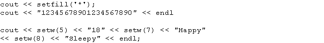 What is the output of the following statements?   A)  12345678901234567890 ***18 Happy Sleepy B)  12345678901234567890 ***18**Happy**Sleepy C)  12345678901234567890 ***18**Happy Sleepy D)  12345678901234567890 ***18**Happy Sleepy**