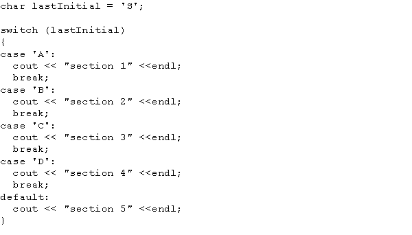 What is the output of the following code?   A)  section 2 B)  section 3 C)  section 4 D)  section 5