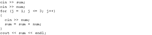 Suppose sum, num, and j are int variables, and the input is 4 7 12 9 -1.What is the output of the following code?   A)  24 B)  25 C)  41 D)  42