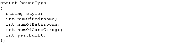The following statement defines a struct houseType with a total of ____________________ member(s).   