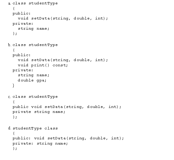 Which of the following class definitions is correct in C++?