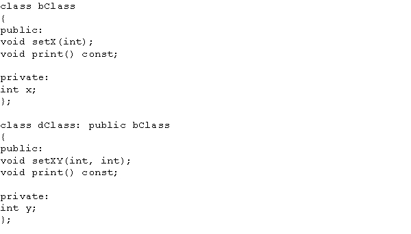 Consider the following class definitions:Which of the following statements correctly redefines the member function print of bClass?