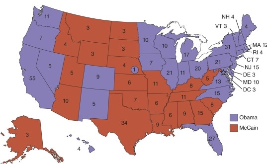 The shades representing patterns on the political maps are   A) almost exactly the same. B) very similar with significant differences. C) reversed. D) not colored at all alike.