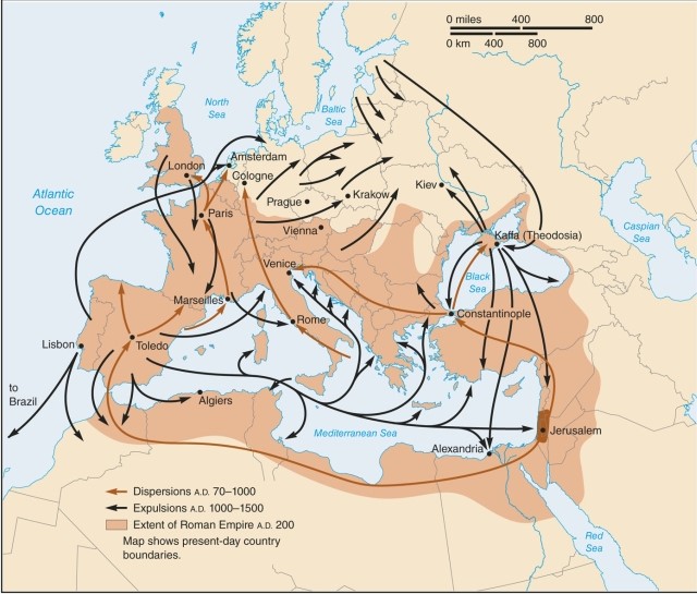 According to the text and map caption the largest number of Jews on the planet is in   A) the urban area of Jerusalem. B) the urban regions of Israel. C) the Jewish settlements in the West Bank. D) the urban area of New York City.