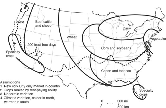 <strong>Applied to the United States, the rural land use model shows what mainly in California? </strong> A)dairying B)mixed crops C)vegetables D)specialty crops