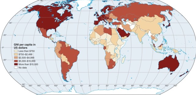 According to the map, which of the following is a country in the highest category shown?   A) Egypt B) Saudi Arabia C) Libya D) Syria