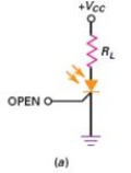 When light strikes the gate of the device shown in Figure 13-34(a)    A)  +V<sub>CC</sub> drops to zero. B)  R<sub>L</sub> opens. C)  V<sub>CC</sub> is dropped across R<sub>L</sub>. D)  0 V is dropped across R<sub>L</sub>.