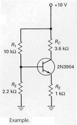 In the circuit shown in Figure 7-12,the first step in finding the emitter current is to determine the voltage across R<sub>2</sub>.   