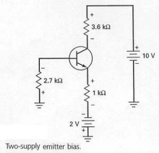 The biasing configuration shown in Figure 7-18 is derived from emitter bias and is referred to as   A)  emitter derived bias (EDB) . B)  bi-polar emitter bias (BPEB) . C)  two-supply emitter bias (TSEB) . D)  one-supply emitter bias (OSEB) .