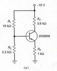 In the circuit shown in Figure 7-29 (a) ,the base voltage can be calculated by   A)  using the voltage divider rule using R<sub>1</sub> and R<sub>2</sub> and the supply voltage. B)  using the voltage divider rule using R<sub>C</sub> and R<sub>E</sub> and the supply voltage. C)  multiplying collector current by the collector resistor. D)  multiplying emitter current by the emitter resistor.