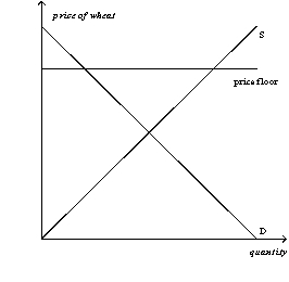 Figure 6-2 Panel (a) Panel (b)      -Refer to Figure 6-2.A binding price floor is shown in A)  both panel (a) and panel (b) . B)  panel (a) but not panel (b) . C)  panel (b) but not panel (a) . D)  neither panel (a) nor panel (b) .