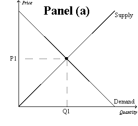 Figure 10-9       -Refer to Figure 10-9.Which graph represents a market with a positive externality? A)  Panel (a)  B)  Panel (b)  C)  Panel (c)  D)  Both (b) and (c) are correct.