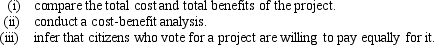 Before considering any public project,the government should   A)  (i) only B)  (ii) only C)  (i) and (ii) only D)  (i) ,(ii) ,and (iii) 