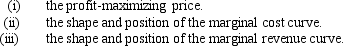 For a monopoly firm,the shape and position of the demand curve play a role in determining   A)  (i) and (ii) only B)  (ii) and (iii) only C)  (i) and (iii) only D)  (i) ,(ii) ,and (iii) 