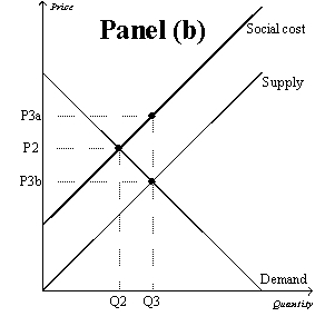 Figure 10-9       -Refer to Figure 10-9,Panel (b) and Panel (c) .The overuse of antibiotics leads to the development of antibiotic-resistant diseases.Therefore,a government policy that internalized the externality would move the quantity of antibiotics used from point A)  Q2 to point Q3. B)  Q3 to point Q2. C)  Q4 to point Q5. D)  Q5 to point Q4.