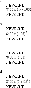 If you put $400 into a bank account today and it promises to pay 5% interest for 6 years, how much is in the account at the end of the six years?  