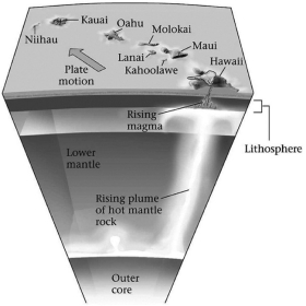 Consult the figure below. Hawaii is an example of   A) hot-spot volcanism. B) mid-ocean ridge volcanism. C) a volcanic island arc formed by subduction. D) transform margin.