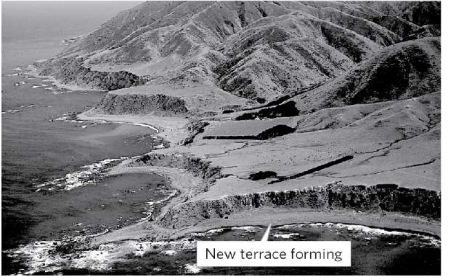 What process created the terrace that forms the cliff in the picture below?   A) subsidence B) deposition C) uplift D) relief