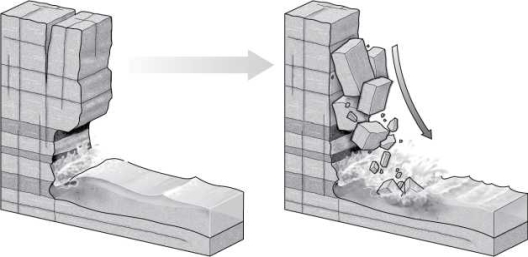 What is the most effective means of mitigating the risk of a slope failure for the slope shown in the image below?   A) apply shotcrete B) revegetate with new plants C) install riprap D) dewater the slope