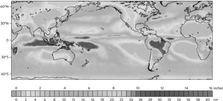 Based on the image below, where is it most likely to rain in July?   A) Australia B) northern Atlantic C) eastern Atlantic D) western Pacific