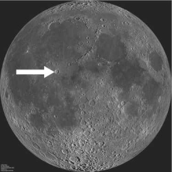 Observe the image of the moon below. What feature is indicated?   A) maria B) space weathering C) lunar highlands D) Olympus Mons