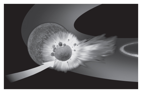 About 4.53 Ga,the Moon formed.Which of the following is NOT correct about that event?   A) A mercury-sized protoplanet collided with the newborn Earth. B) A large part of the Earth's mantle disintegrated. C) The Earth developed a ring,like those found around Saturn and Jupiter. D) The colliding body disintegrated.