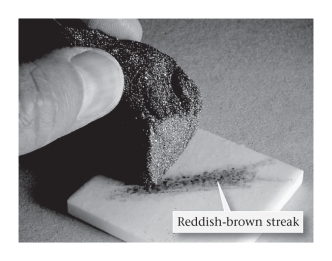 For the majority of minerals,the streak color obtained when the mineral is scratched against a porcelain plate is ____________.   A) likely to be diagnostic only if the mineral is hard enough to scratch porcelain B) more variable than the color in a hand sample among crystals C) less variable than the color in a hand sample among crystals D) always dark brown or black