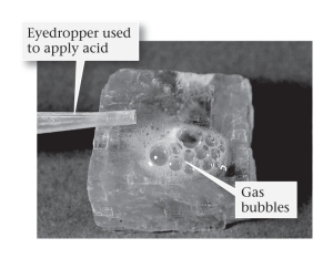 When in contact with hydrochloric acid,which mineral gives off bubbles of carbon dioxide gas?   A) quartz B) halite C) calcite D) fluorite
