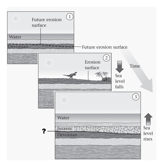 Buried erosional surfaces between parallel sedimentary strata are termed ____________.   A) disconformities B) angular unconformities C) nonconformities