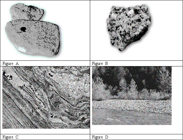 Which one of the pictures does NOT show (a) rock(s) ?   A)  Figure A B)  Figure B C)  Figure C D)  Figure D