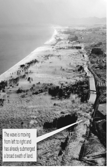 A tsunami is ____________.   A)  an earthquake-generated sea wave that can sometimes destroy coastal cities thousands of kilometers from its source B)  a sloshing of water back and forth within a lake or bay C)  the amount of change in elevation of local sea level caused by a surging wave D)  the tendency of wet, clay-rich soils to behave like a liquid during an earthquake