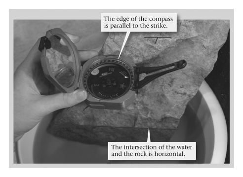 A geologist's compass differs from the more widely known orienteering compass in that the geologist's compass ____________.   A)  possesses an inclinometer, allowing the user to measure dip and plunge angles B)  contains a barometer that warns the geologist of approaching storms C)  can chemically analyze rock samples in the field D)  needle points directly toward geographic north rather than geomagnetic north