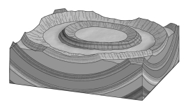On a geologic map,if the contacts between sedimentary rock units form a bull's-eye pattern of concentric circles,with the youngest unit in the center,the underlying structure is a(n) ____________.   A)  anticline B)  basin C)  dome D)  syncline