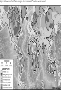 In the figure below,what are the areas encircled by the thick black lines?   A)  orogens (areas of orogeny)  B)  platforms C)  cratons D)  former shallow inland seas