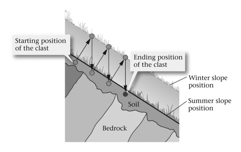 Which of these processes is illustrated in this diagram?   A)  avalanches B)  slumping C)  creep D)  solifluction