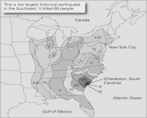 According to the image below,where was the epicenter of the earthquake?   A) New York B) Florida C) Canada D) South Carolina