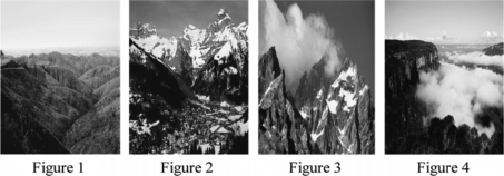 Which of the following mountain ranges is likely composed of soft material?   A) Figure 1 B) Figure 2 C) Figure 3 D) Figure 4
