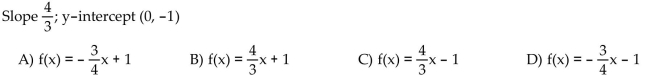 Use function notation to write the equation of the line with the given slope and y-intercept.