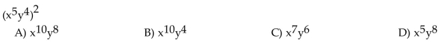 Use the power rule and the power of a product or quotient rule to simplify the expression.  <div style=padding-top: 35px> 