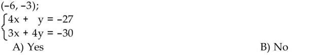 Determine whether the ordered pair is a solution of the system of linear equations.