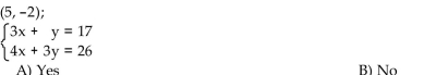 Determine whether the ordered pair is a solution of the system of linear equations.