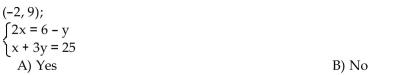 Determine whether the ordered pair is a solution of the system of linear equations.