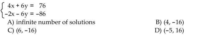 Solve the system of equations by the addition method.
