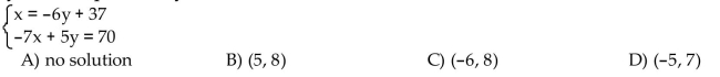 Solve the system of equations by either the addition method or the substitution method.