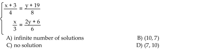 Solve the system of equations by either the addition method or the substitution method.