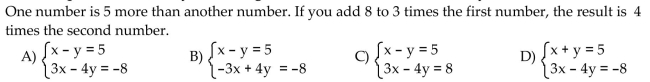 Write a system of equations in x and y describing the situation. Do not solve the system.